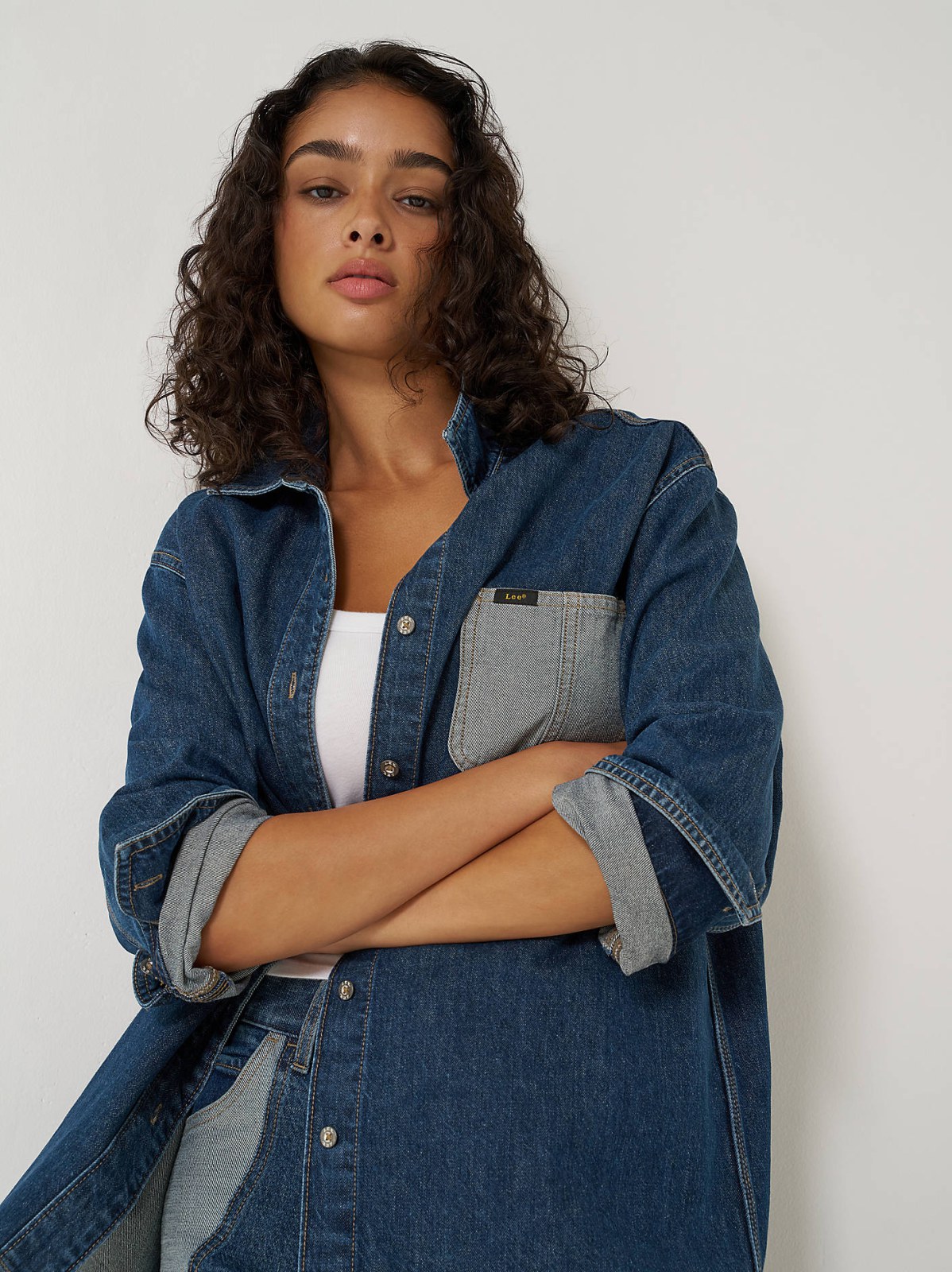 Women's Reversed Denim Oversized Button Up Shirt