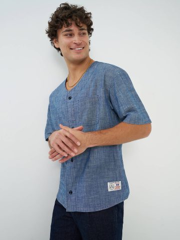 Men's Loose Chambray Button Down Baseball Shirt — alternate view