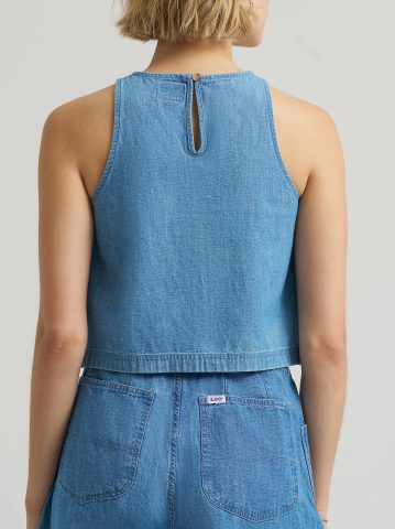 Women's Boxy Button Back Linen Tank Top