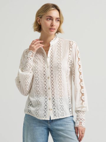 Women's Lace Button Down Blouse — alternate view