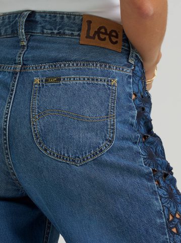 Women's 100% Cotton Lace Side Seam Low Slung Barrel Rider™ Jean
