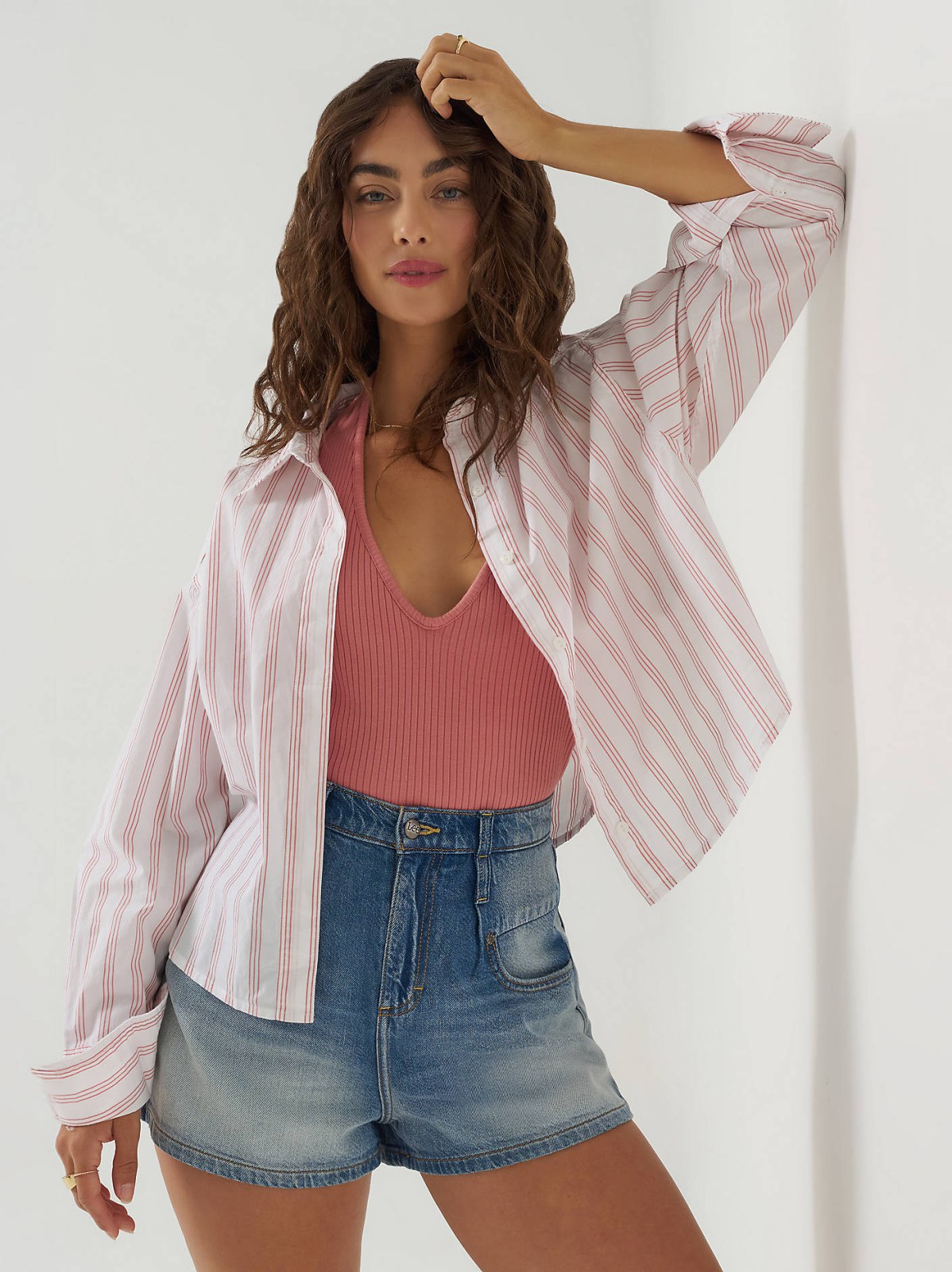 Women's Wide Cuff Stripe Button Down Shirt - view 2