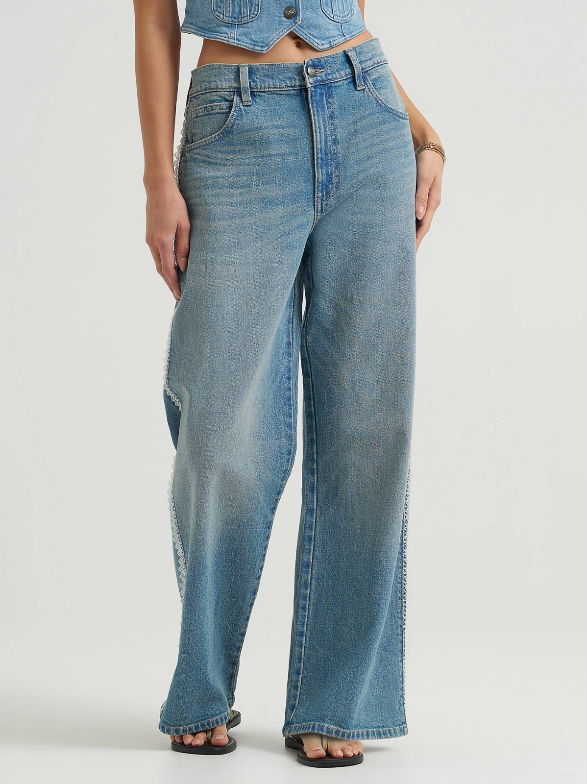 Women's Lace Side Seam Low Slung Baggy Jean - view 3