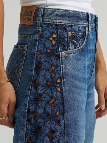 Women's 100% Cotton Lace Side Seam Low Slung Barrel Rider™ Jean