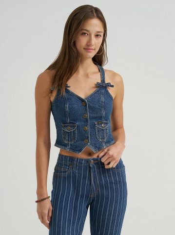 Women's Denim Bow Vest
