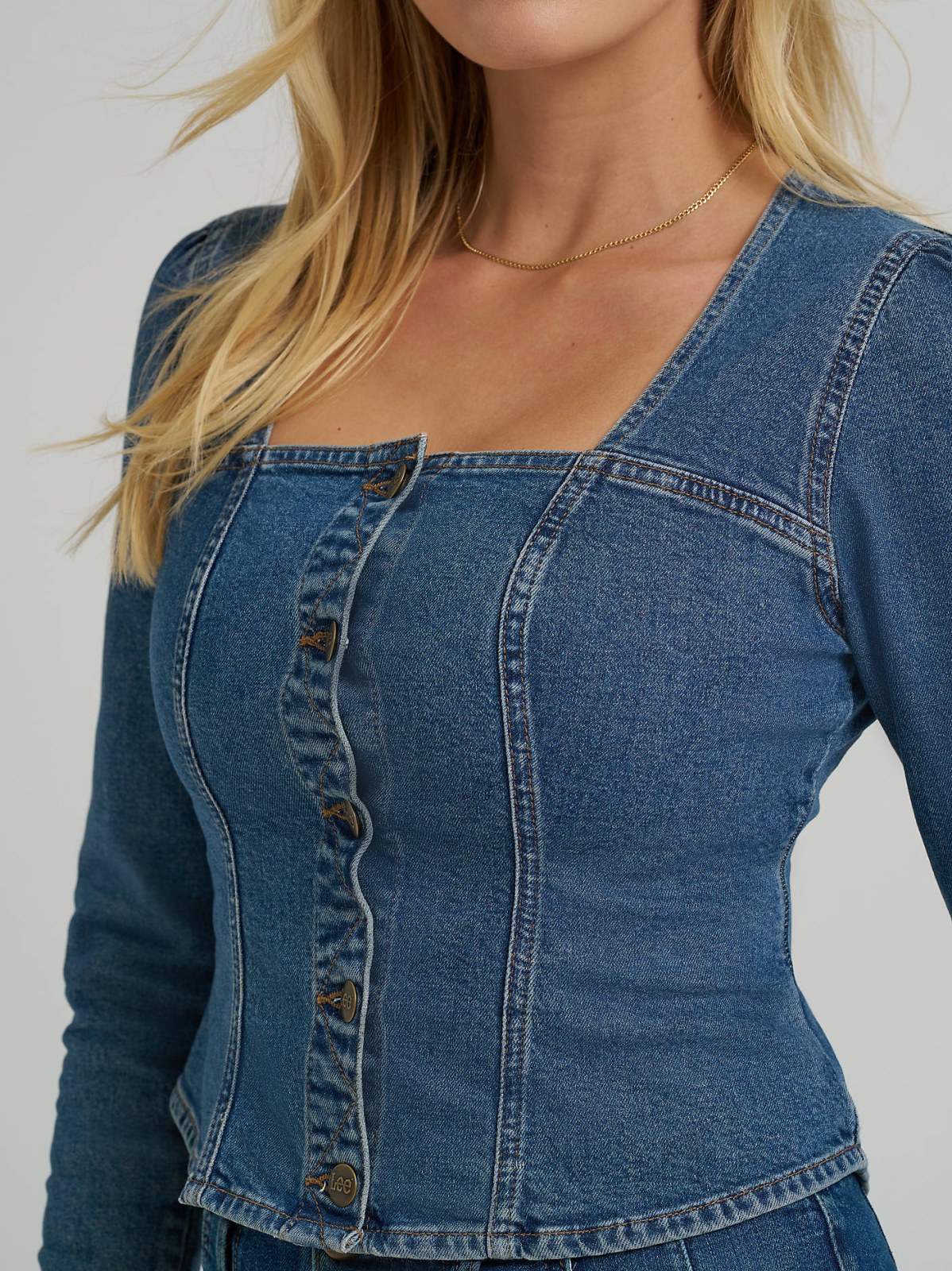Women's Square Neck Denim Button Down Shirt - view 3