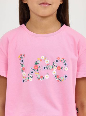 Girl's Drop Shoulder Crop Floral Logo Tee