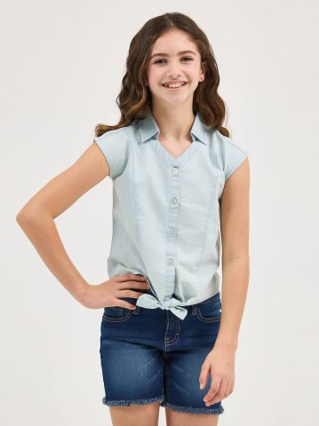 Girl's Tie Front Chambray Shirt