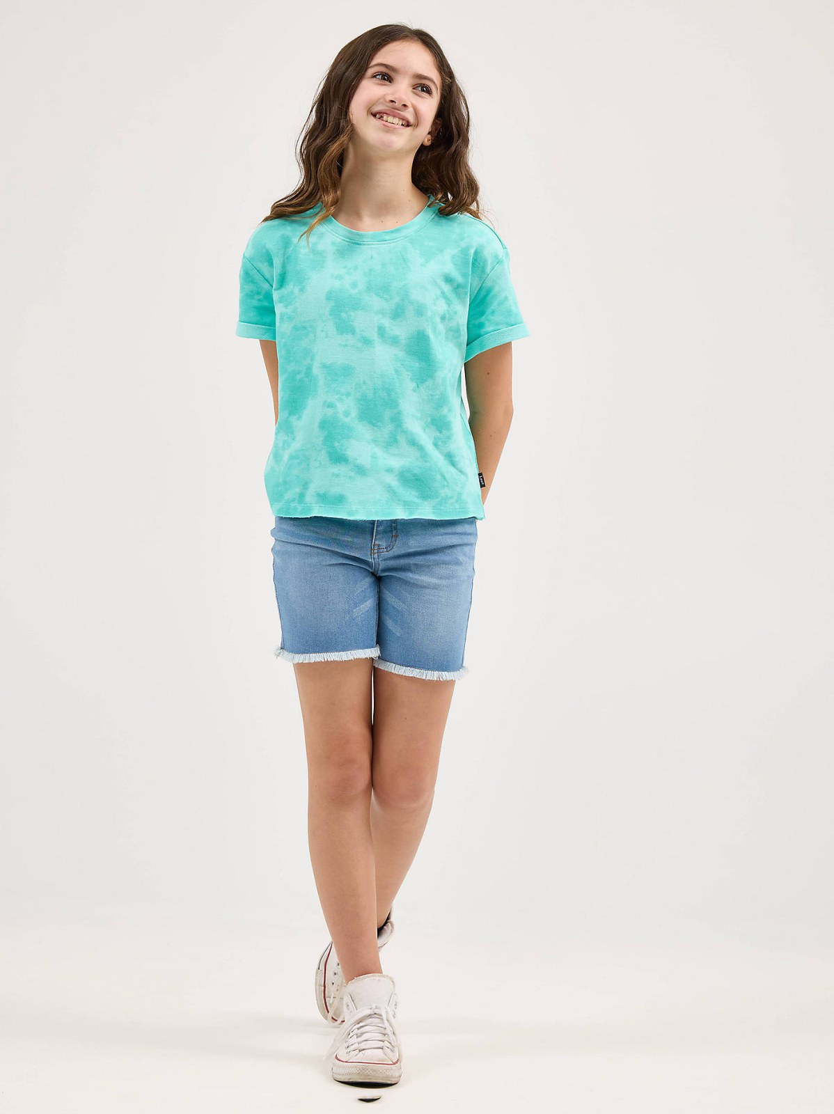 Girl's Short Sleeve Tie Dye French Terry Crop Sweatshirt - view 4