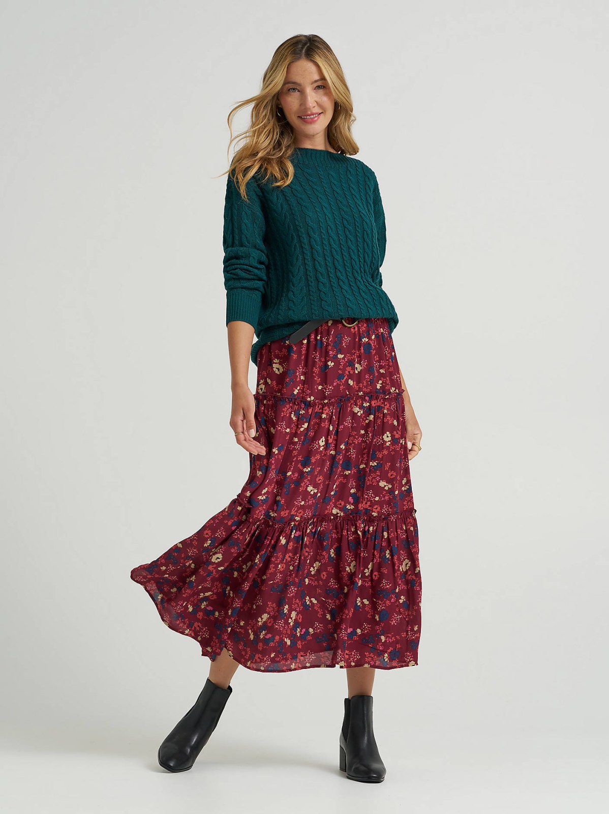 Women's Long Tiered Floral Skirt