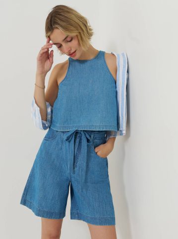 Women's Boxy Button Back Linen Tank Top — alternate view