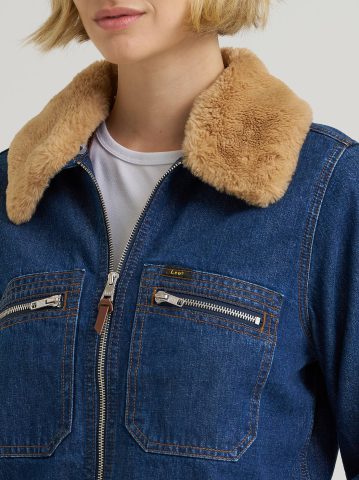Women's Premium Removable Fur Collar Denim Jacket
