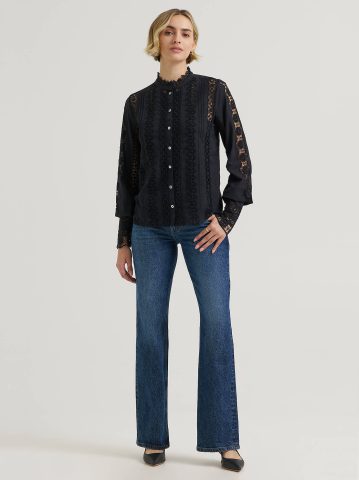 Women's Lace Button Down Blouse
