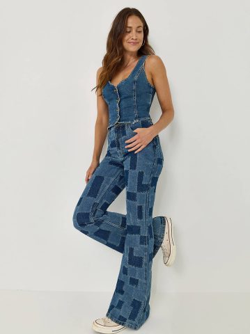 Women's High Rise Patchwork Flare Jean Women's High Rise Patchwork Flare Jean