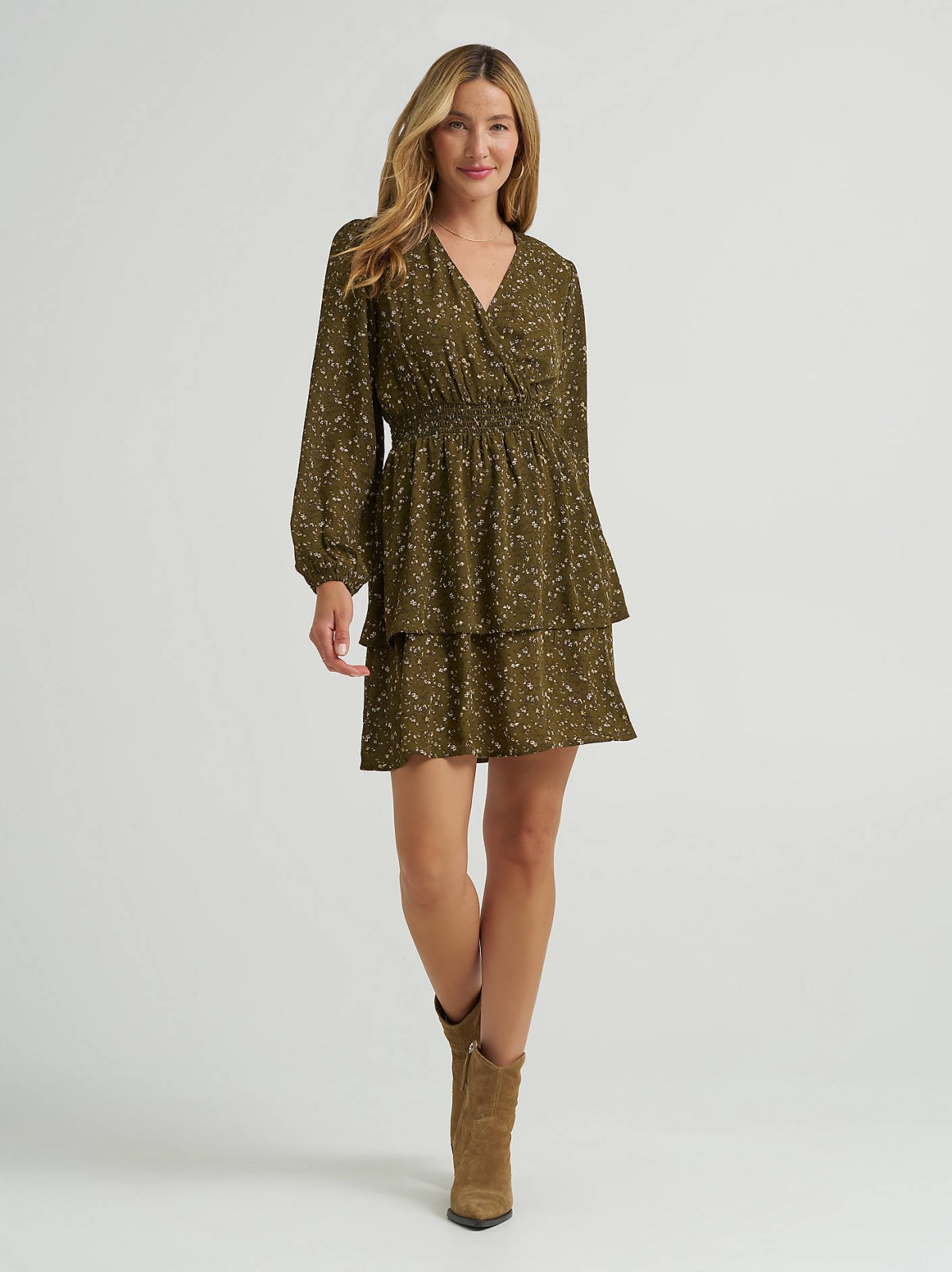 Women's Long Sleeve Floral Ruffle Dress