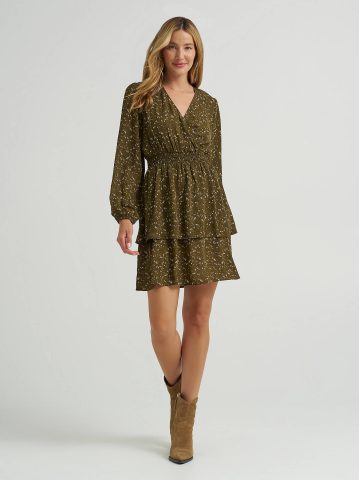 Women's Long Sleeve Floral Ruffle Dress