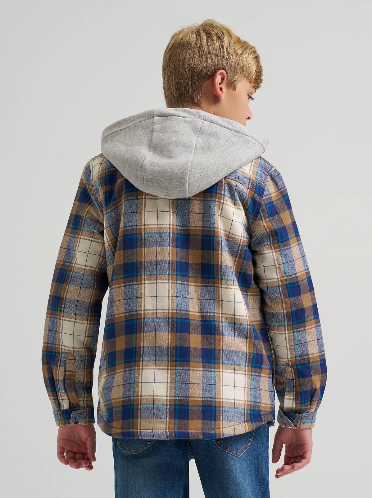 Boy's Flannel Sherpa Shacket with Fleece Lined Hood - view 2