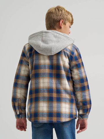 Boy's Flannel Sherpa Shacket with Fleece Lined Hood — alternate view