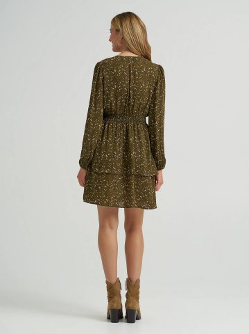 Women's Long Sleeve Floral Ruffle Dress