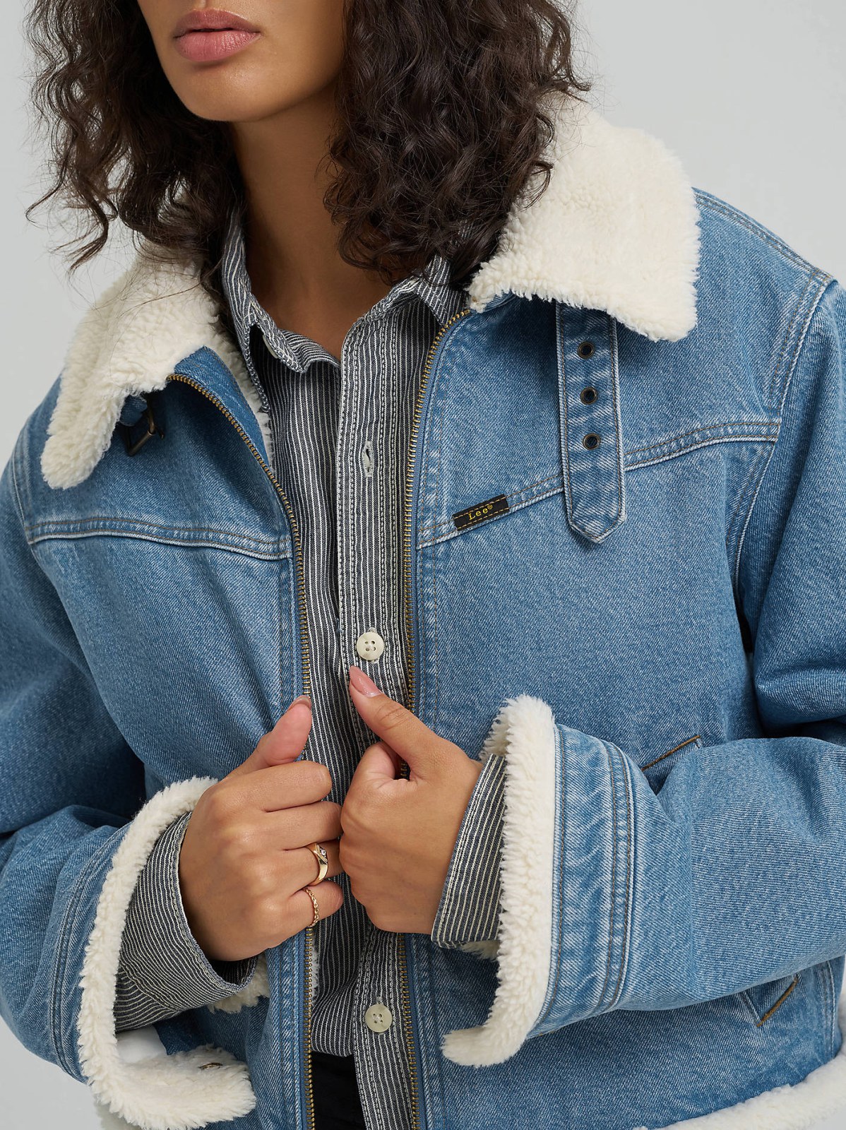 Women's Premium Sherpa Lined Aviator Denim Jacket - view 4