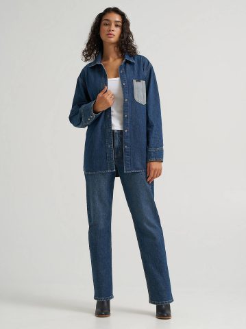 Women's Reversed Denim Oversized Button Up Shirt