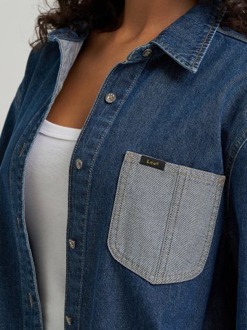 Women's Reversed Denim Oversized Button Up Shirt