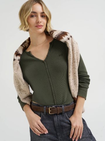 Women's Waffle Knit Henley Button Down Top Women's Waffle Knit Henley Button Down Top