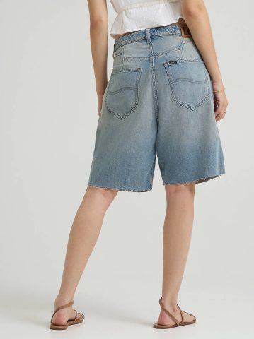 Women's Low Rise Button-Fly Darted Slouch Denim Bermuda