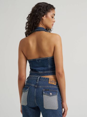 Women's Reversed Denim Chore Halter Top — alternate view