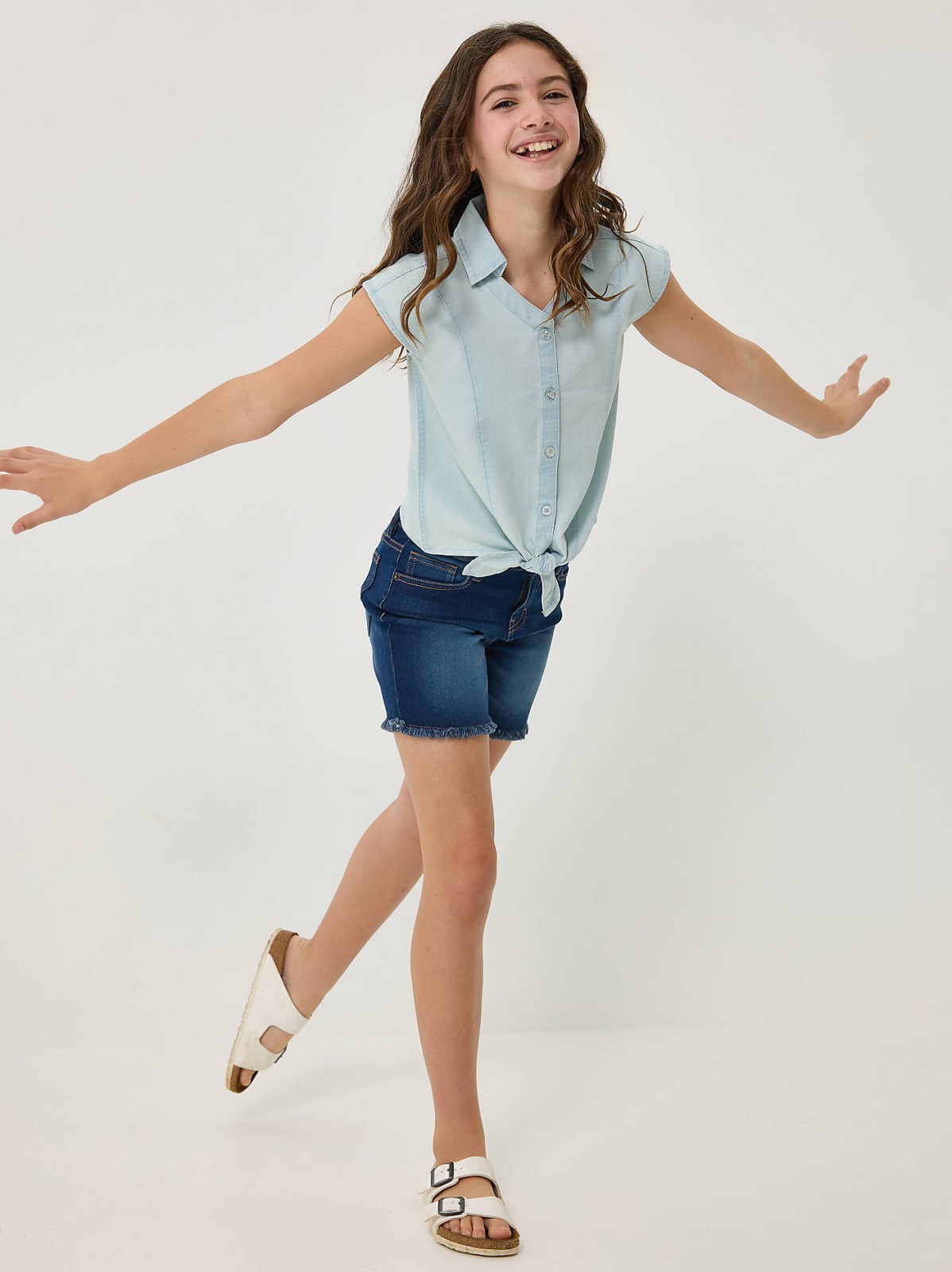 Girl's Tie Front Chambray Shirt - view 5