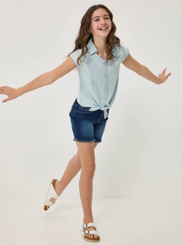 Girl's Tie Front Chambray Shirt