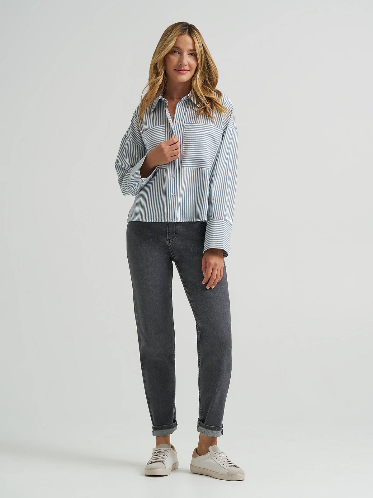 Women's Striped Crop Button Down Shirt - view 5