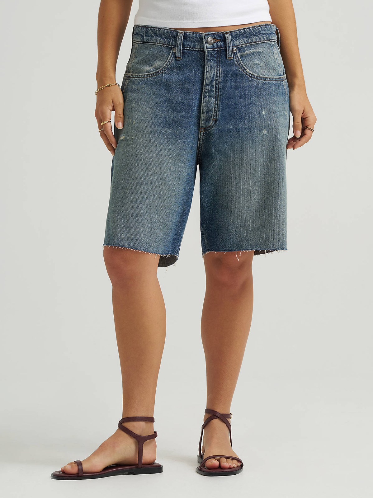 Women's Low Rise Button-Fly Darted Slouch Denim Bermuda - view 3
