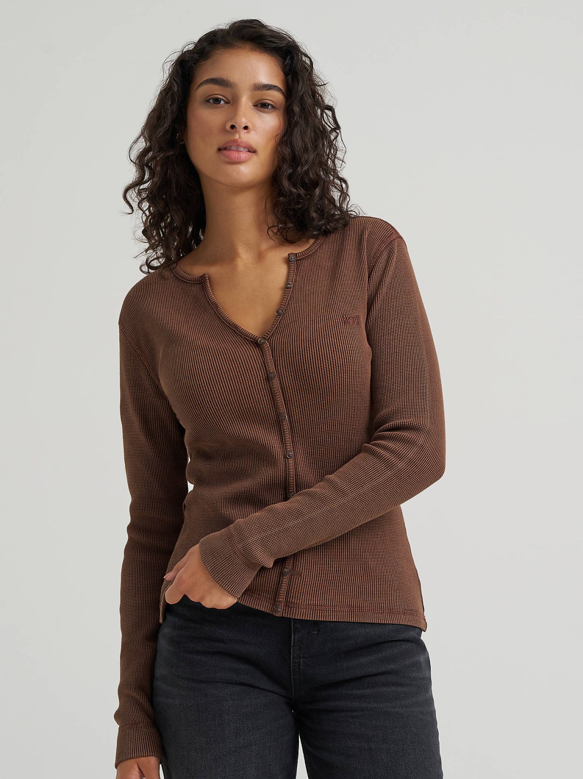 Women's Waffle Knit Henley Button Down Top - view 2