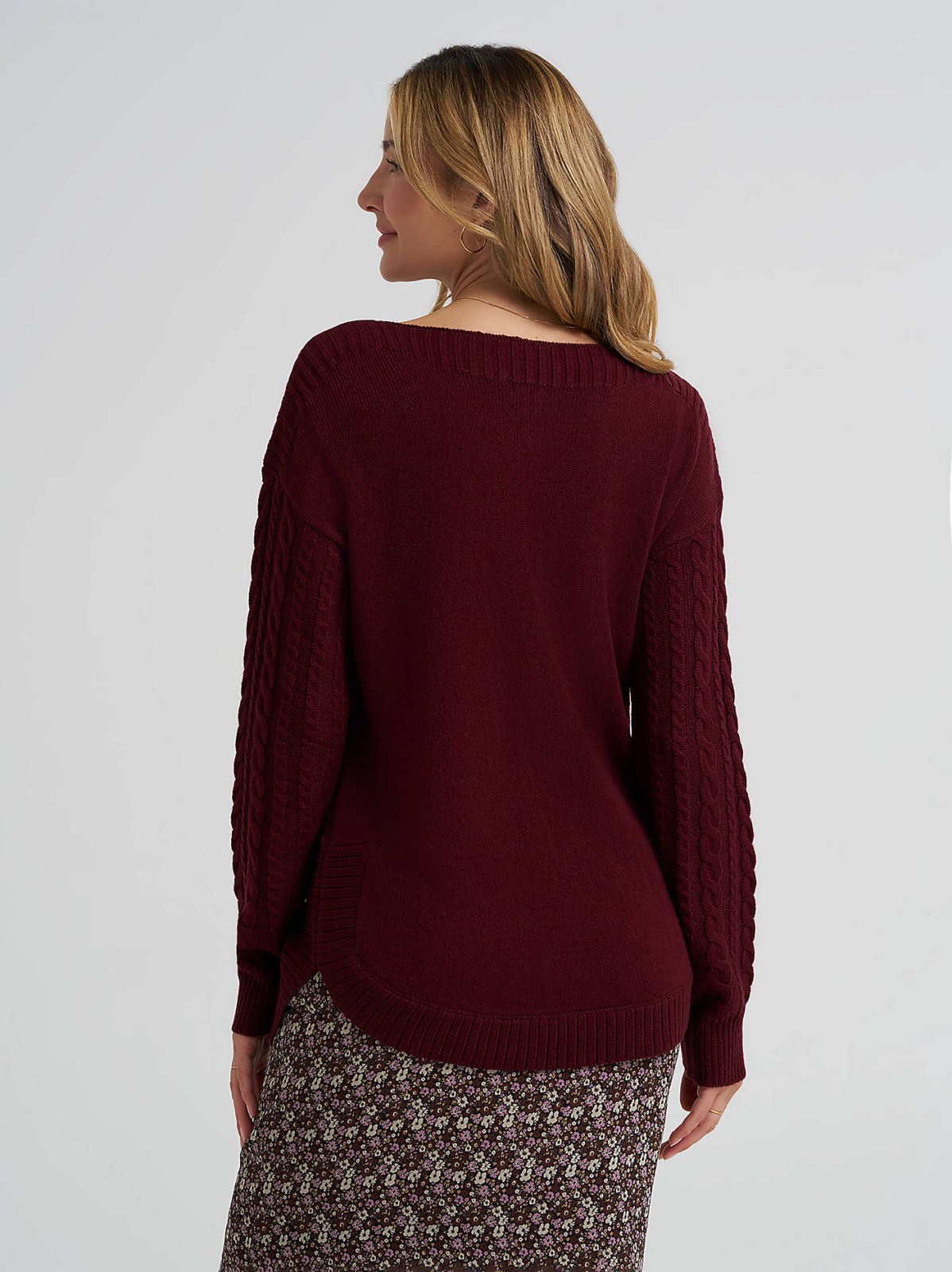 Women's Curved Hem Cable Knit Sweater - view 2