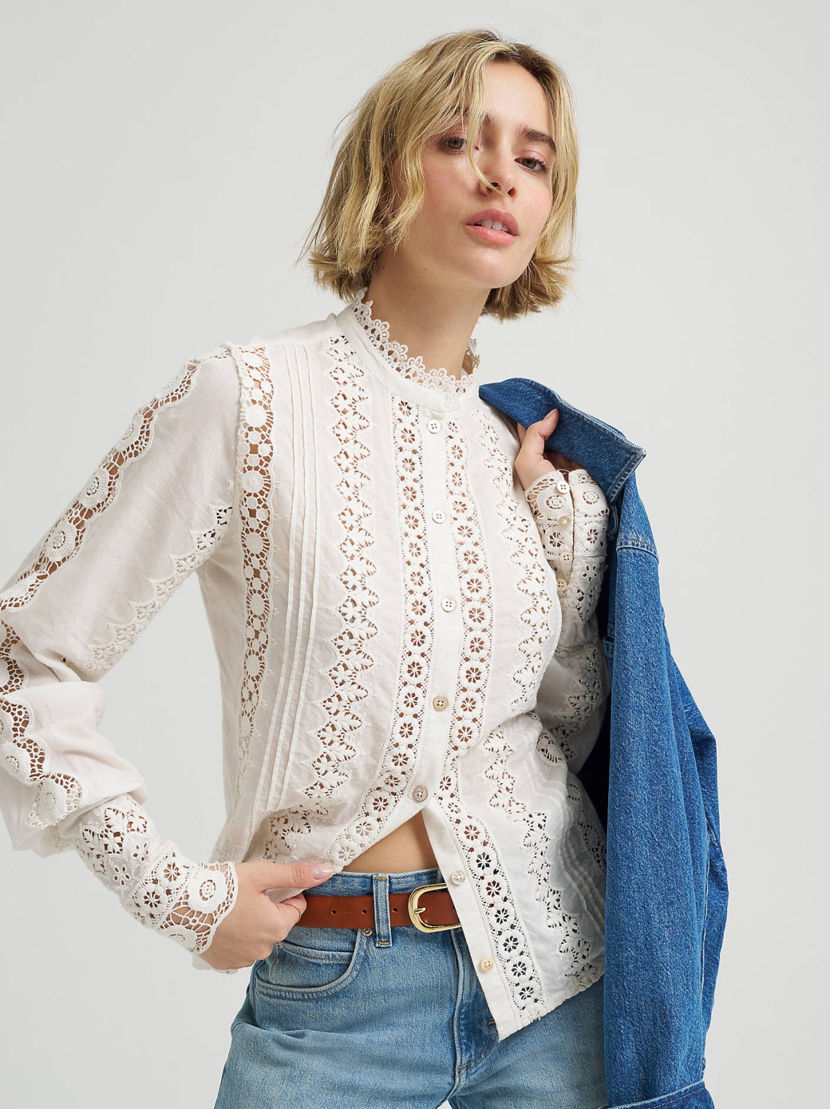 Women's Lace Button Down Blouse - view 3