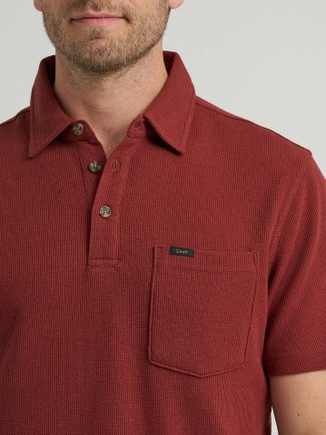 Men's Lightweight Waffle Knit Polo Shirt