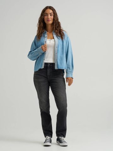 Women's Two Toned Denim Snap Front Shirt
