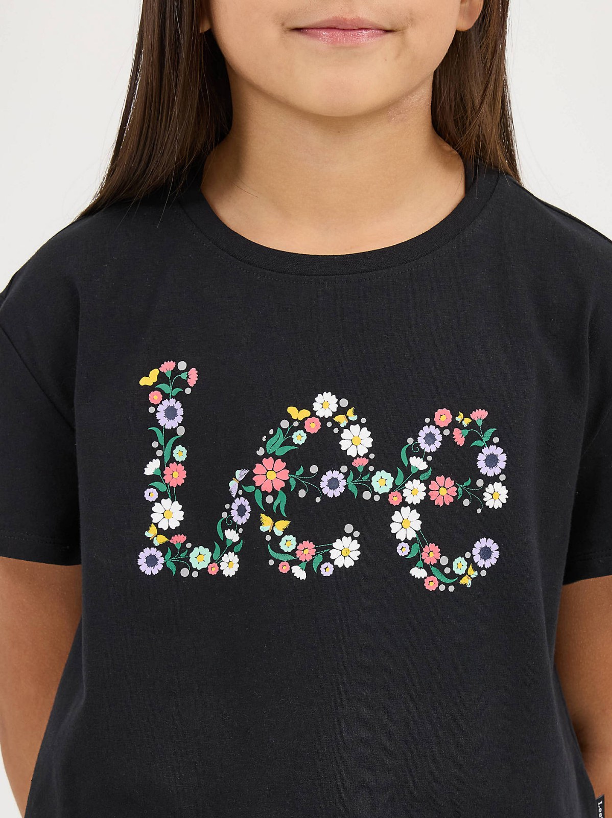 Girl's Drop Shoulder Crop Floral Logo Tee - view 3