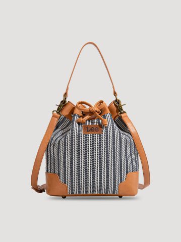 Women's Stripe Canvas Drawstring Bucket Bag