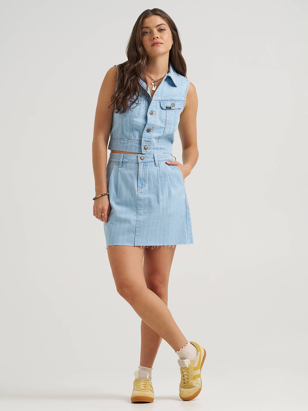 Women's Pleated Denim Skirt