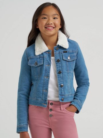 Girl's Sherpa Collar Denim Trucker Jacket