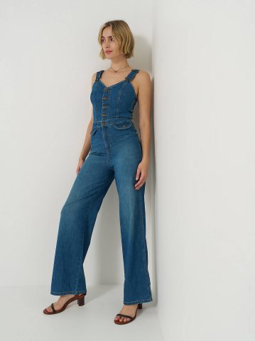 Women's Back Cut Out Denim Jumpsuit