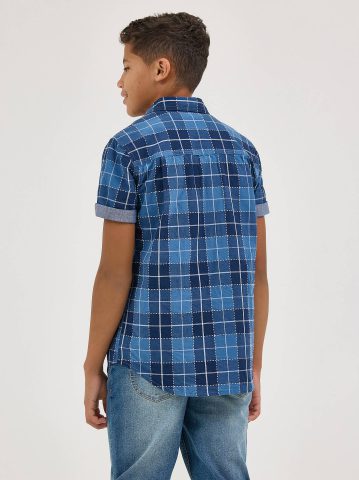 Boy's Chambray Plaid Button Down Shirt — alternate view