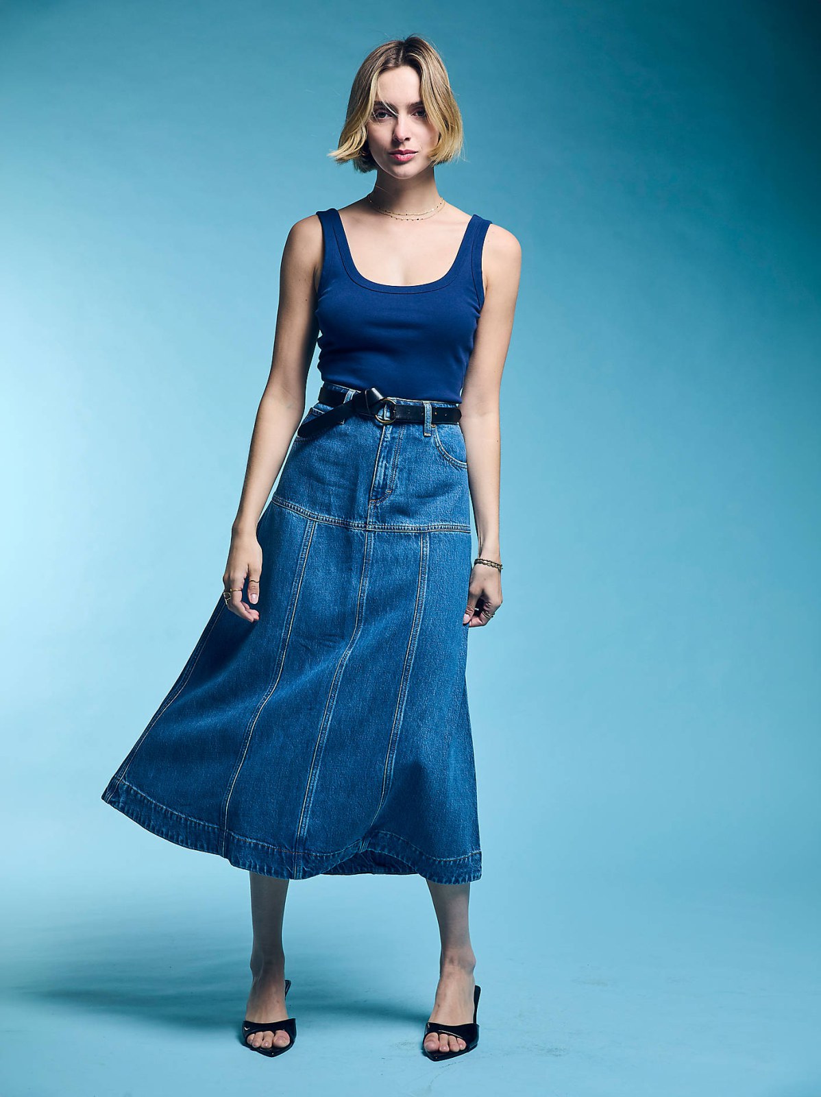 Women's LQD Seamed Denim Midi Skirt