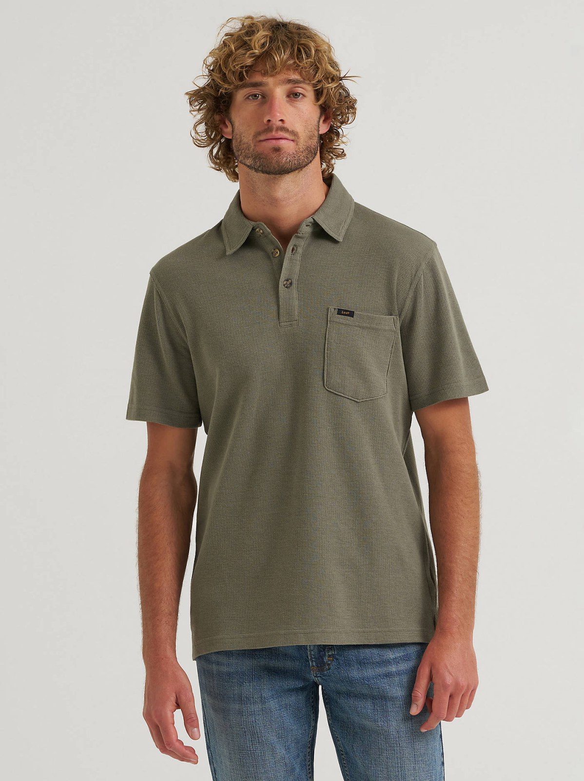 Men's Lightweight Waffle Knit Polo Shirt