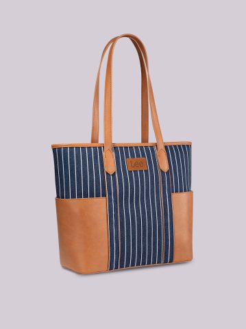 Women's Stripe Logo Tote With Side Pockets
