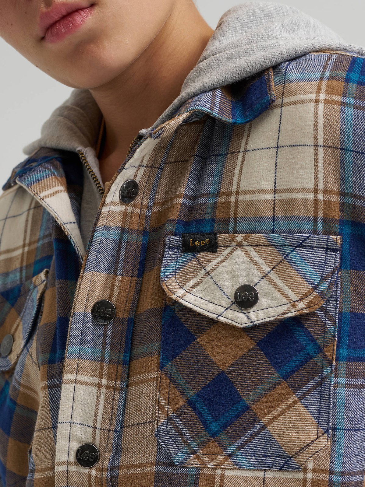 Boy's Flannel Sherpa Shacket with Fleece Lined Hood - view 3