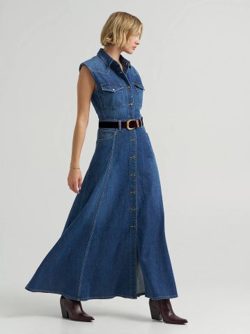 Women's Belted Maxi Shirt Dress