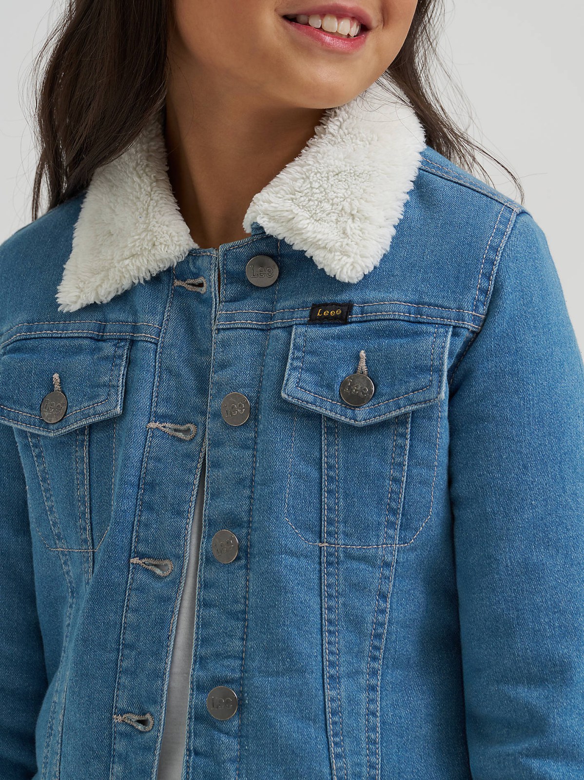 Girl's Sherpa Collar Denim Trucker Jacket - view 3